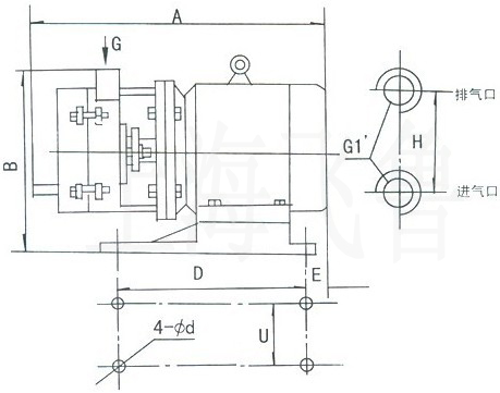 SK型直連水環(huán)式真空泵外形及安裝尺寸圖